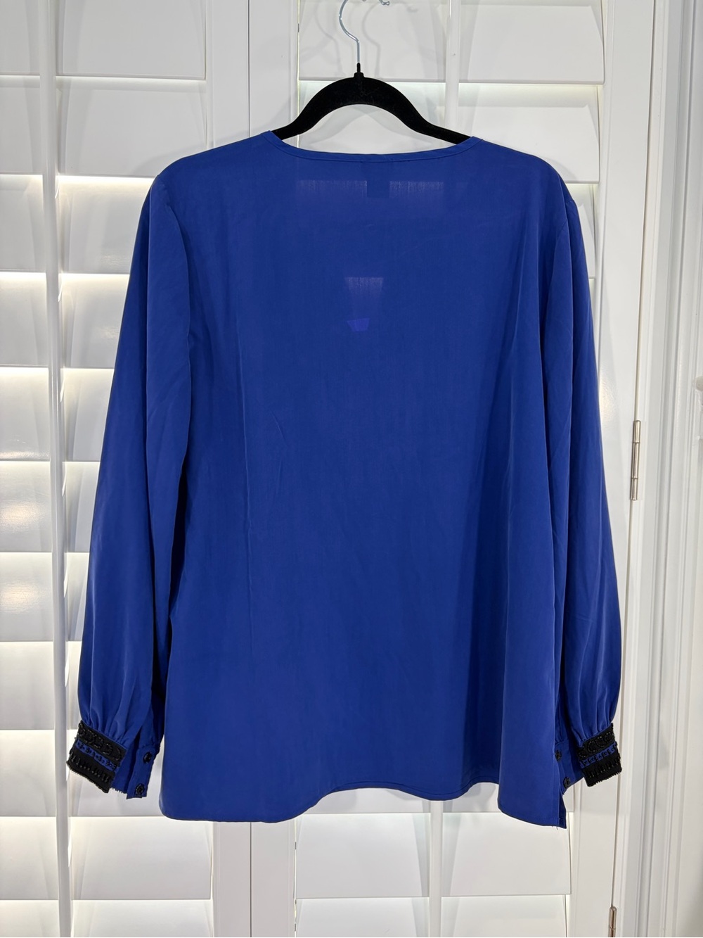 Chico's Cobalt Blue Beaded V-Notch Blouse (1) - Picture 4 of 12
